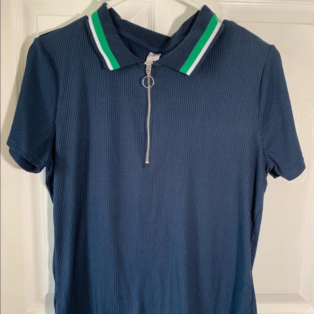 blue and green shirt